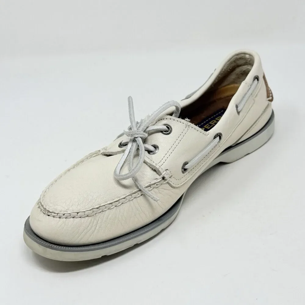 Sperry Top Sider Boat Shoes Mens 11 M Ivory White Leather 2 Eye Casual Moccasin